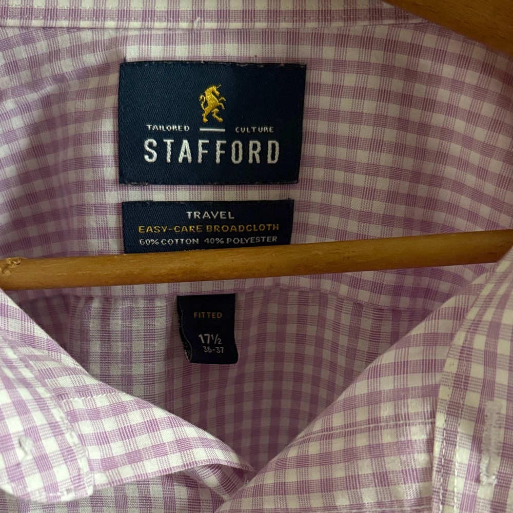 Stafford Men's Pink Checkered Dress Shirt